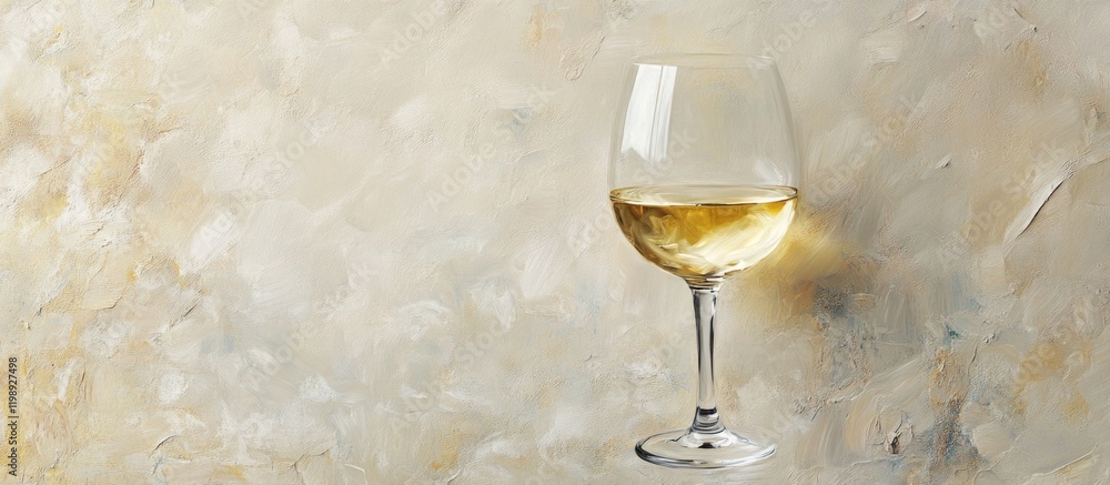 Poster white wine glass on textured background with copy space for text or branding