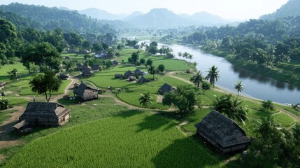 Tranquil riverside village