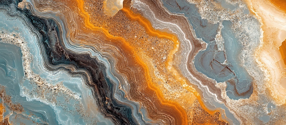 Aufkleber abstract natural stone texture with flowing patterns in shades of orange, blue, and gray. copy space