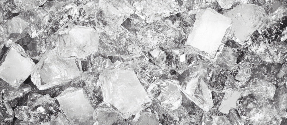 Poster ice cubes and crushed ice background abstract texture with clear natural light and copy space