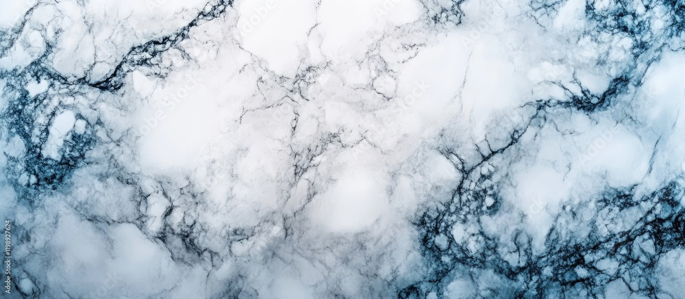Poster blue and white marble texture background with intricate veining and copy space for text placement