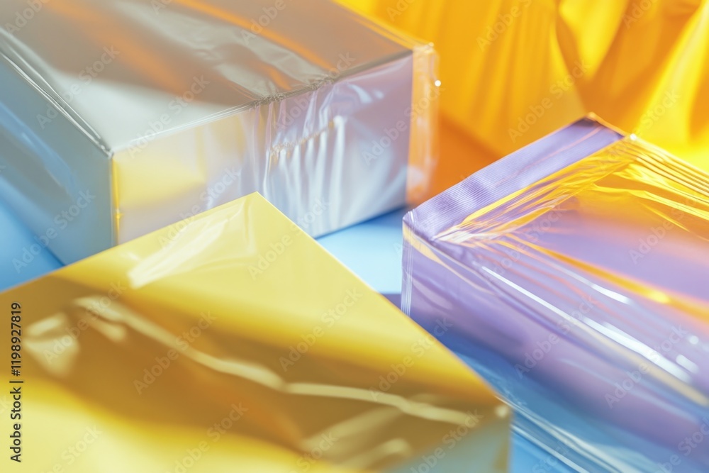 Aufkleber three distinct color boxes in a close-up shot, ideal for graphic design or product display