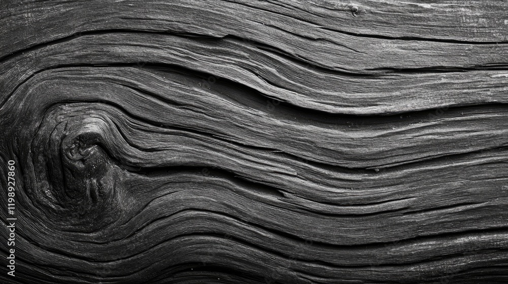 Poster textured black and white close-up of weathered wooden surface with deep grooves and patterns suitabl