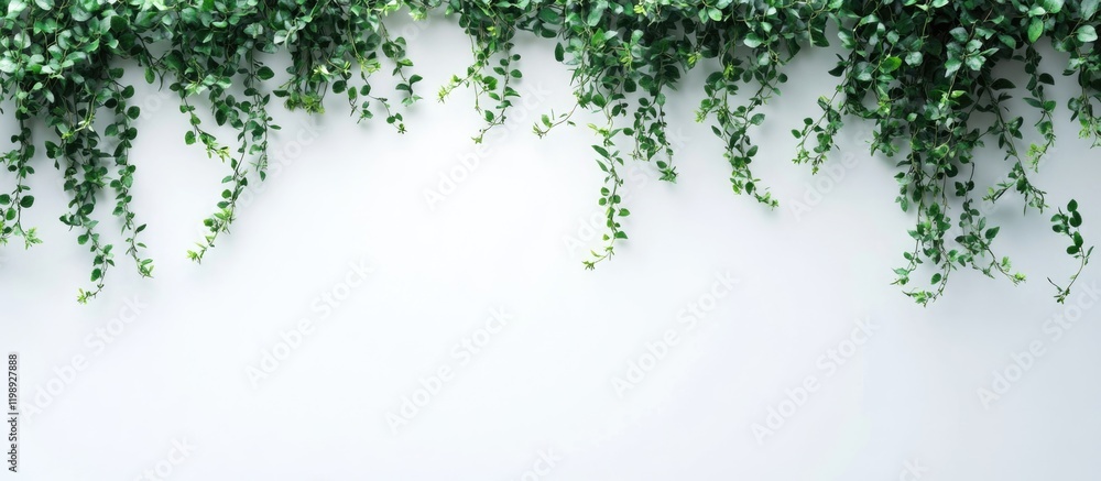 Aufkleber green vine leaves hanging on a white wall with ample copy space for design elements or text placemen