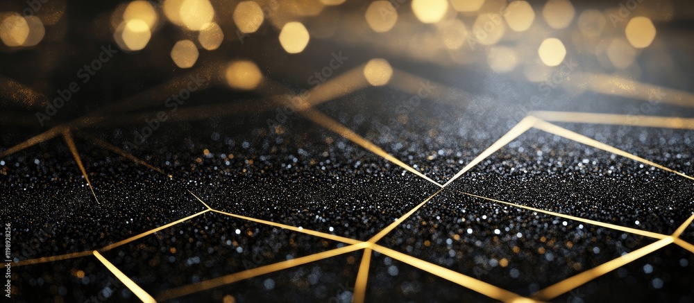 Poster abstract golden bokeh background with geometric pattern and textures featuring black and gold tones 