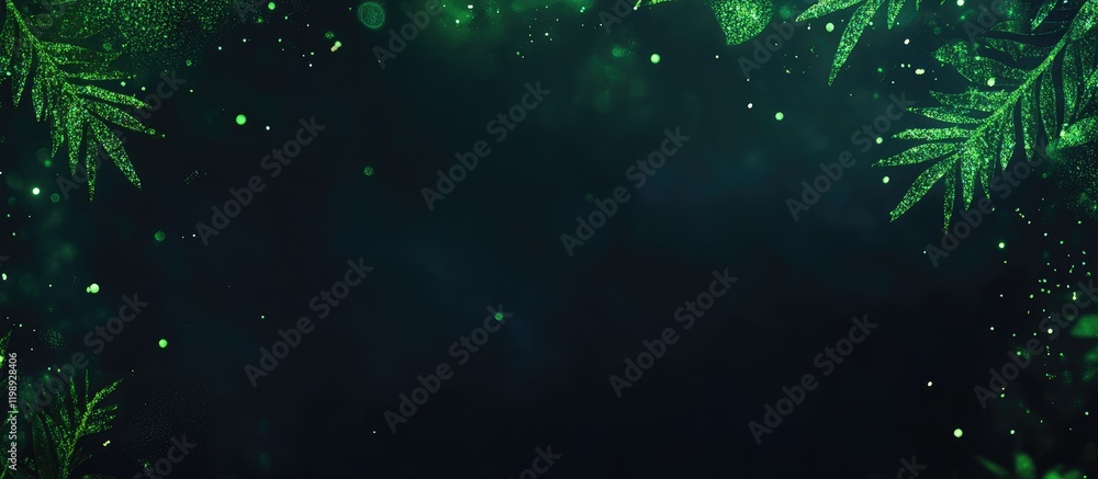 Poster dark green background with vibrant foliage and copy space for text or graphics
