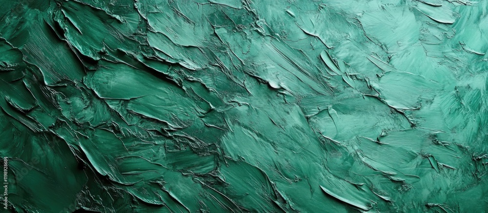 Poster green textured abstract background with thick paint strokes and copy space for text placement.