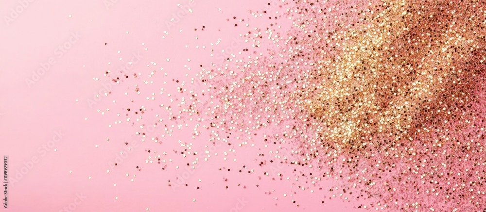 Aufkleber golden glitter particles scattered on a soft pink background with ample copy space for text placemen