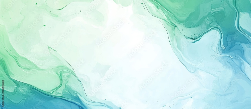 Poster abstract fluid art background in shades of green and blue with soft texture and copy space for text 