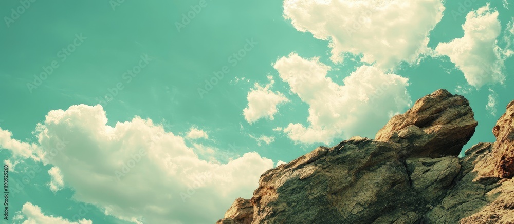 Aufkleber rocky landscape under a clear sky with fluffy clouds creating a natural backdrop with copy space ava