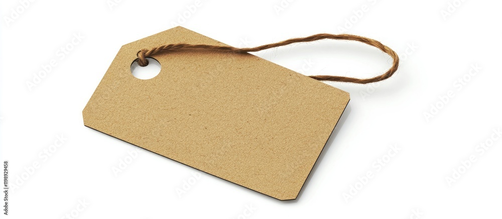 Aufkleber blank brown price tag with string on white background, copy space for labeling or pricing informatio