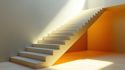 Staircase leading to a well-lit area with warm orange walls in a modern space