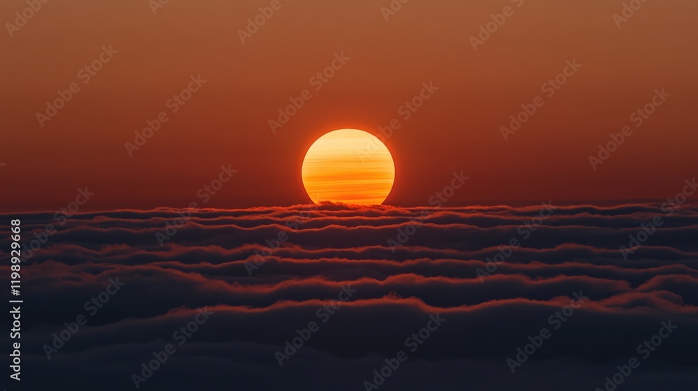 Poster sunset above the clouds with golden rays illuminating the sky and soft cloud layers during twilight 
