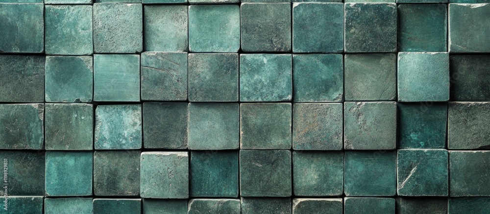 Poster green and blue mosaic tile pattern texture with copy space for design elements