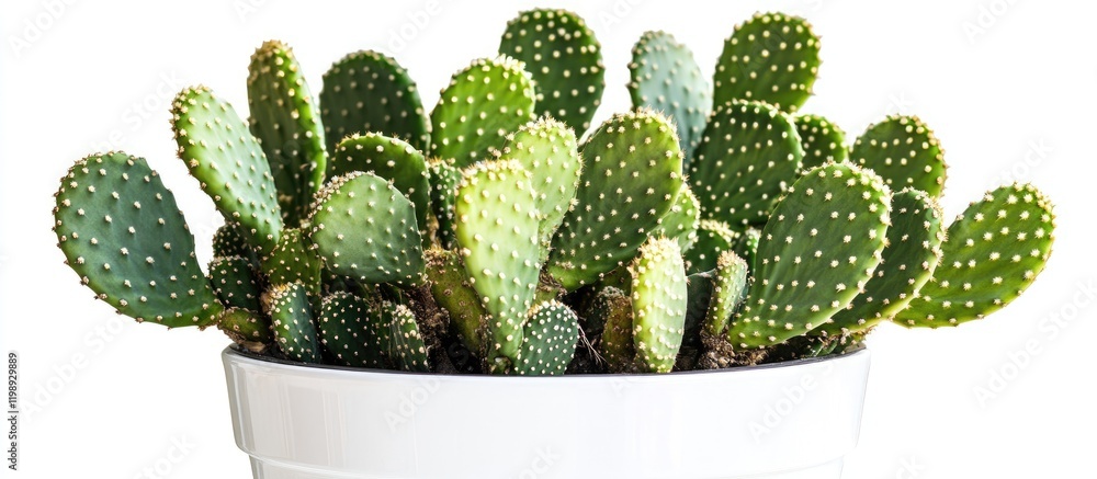 Aufkleber green cactus plant with multiple pads in a white pot on a plain background with copy space for text