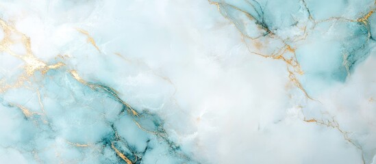 Naklejka premium Turquoise and White Abstract Marble Texture Background with Gold Veins and Copy Space for Text