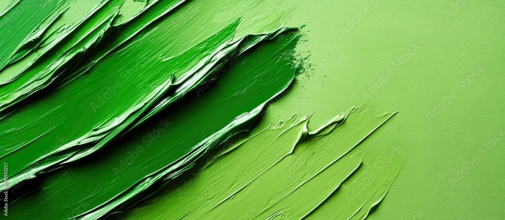 Poster green paint texture with layered strokes and thick application on canvas surface, suitable for backg