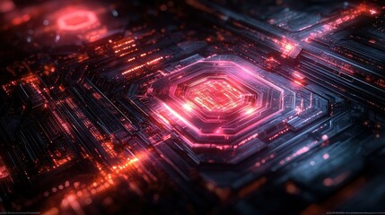 Obraz premium Futuristic glowing circuit board, red and black technology.