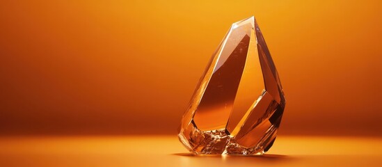 Crystal glass sculpture on an orange background with soft lighting and copy space for text insertion