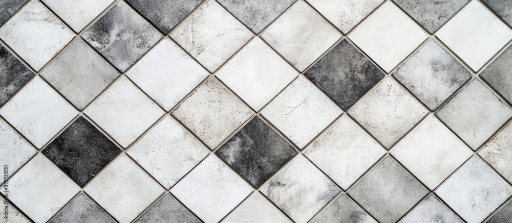 Poster gray and white vintage tile pattern with diagonal diamond shapes and textured surfaces ideal for bac