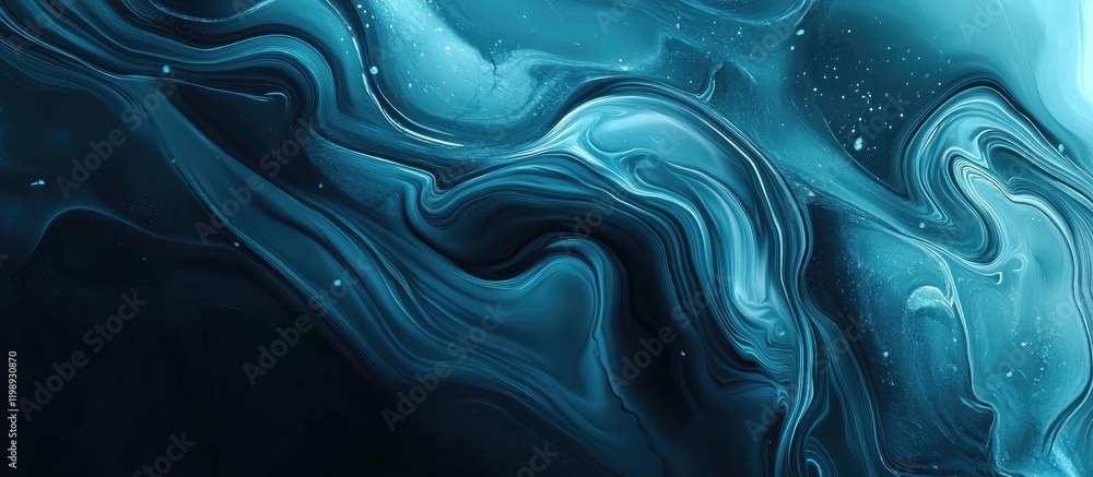 Poster abstract blue and black fluid marble texture background with copy space for text or graphics