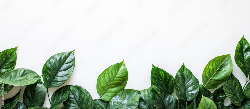 Poster green leaves border on a plain white background with ample copy space for text or graphics