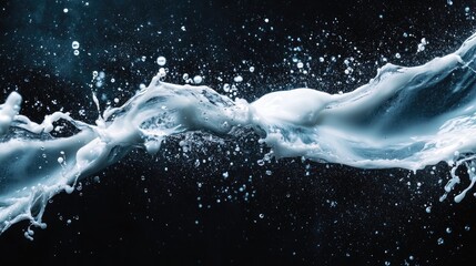 High-speed water splash on dark background with visible droplets and fluid motion effects Copy Space