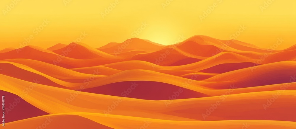 Poster desert landscape at sunset with warm orange tones and undulating dunes creating a smooth textured ba