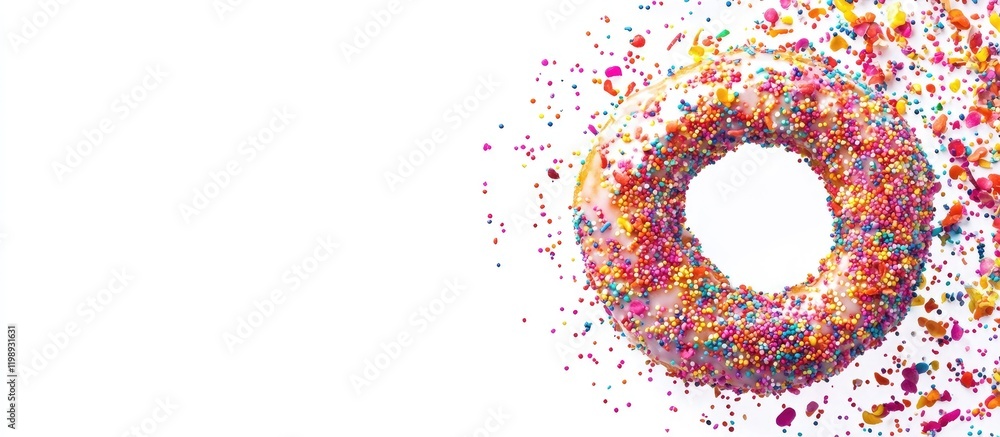 Aufkleber colorful donut with sprinkles on a white background with copy space for text placement.