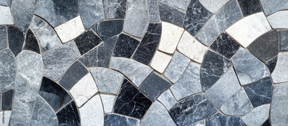 Poster colorful stone mosaic floor background with abstract patterns in shades of gray and white textured s