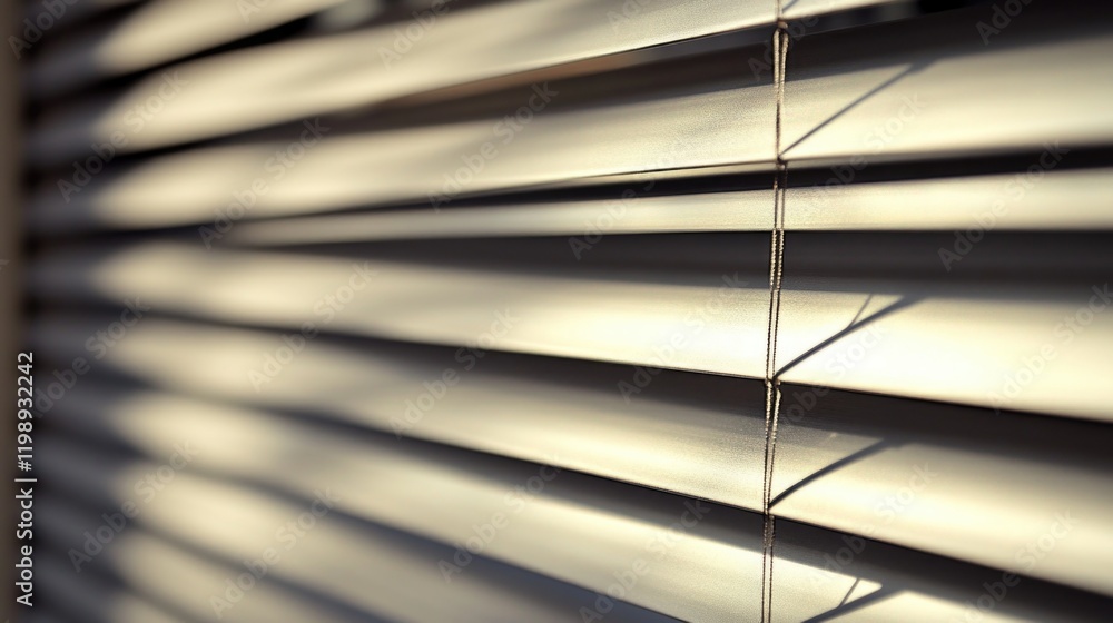 Poster horizontal blinds casting shadows with soft sunlight illuminating textured slats copy space