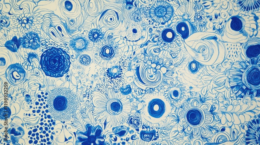 Aufkleber blue floral abstract pattern with intricate designs and copy space for text inclusion