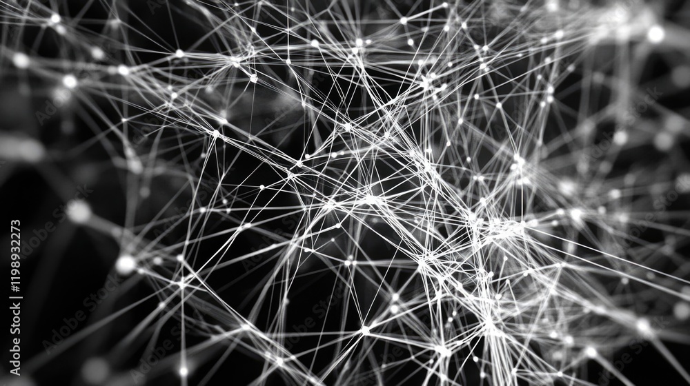 Poster Abstract network of interconnected lines and nodes on a dark background with copy space for text or graphics