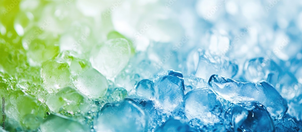 Poster colorful close-up of ice cubes in water with bubbles creating a refreshing textured background copy 
