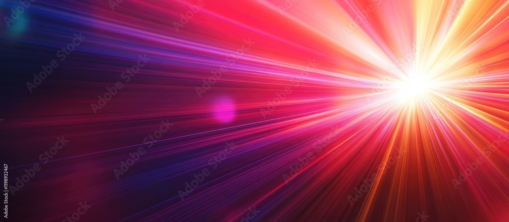 Poster colorful abstract light rays with starburst effect on a dark background suitable for use as a wallpa