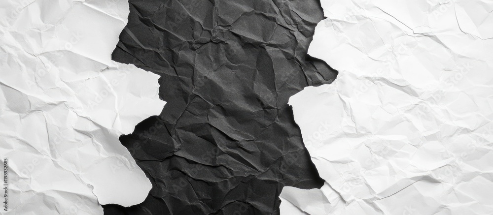 Poster black and white crumpled paper texture with torn edges and copy space for text or design elements