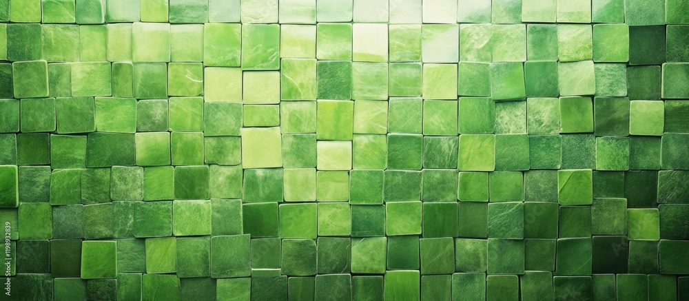 Poster textured green tile wall with varying shades arranged in a checkerboard pattern ideal for background