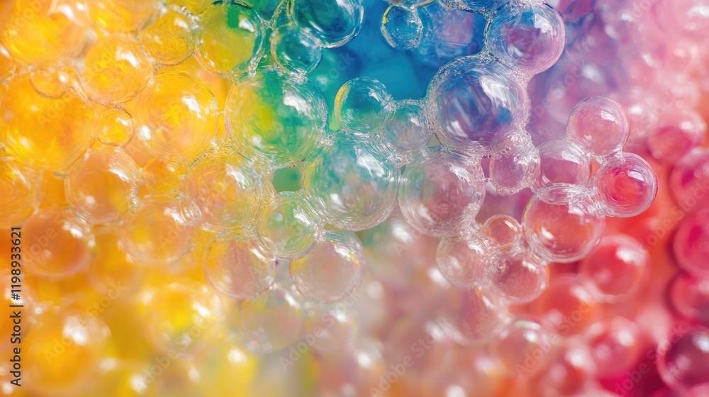 Aufkleber colorful soap bubble background with vibrant rainbow hues and translucent bubbles with copy space fo