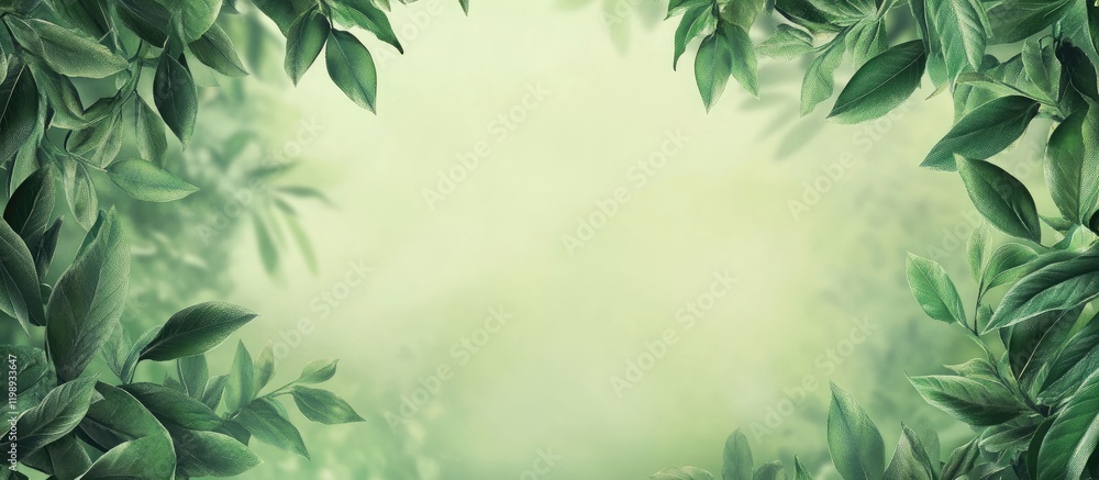 Poster green foliage frame with soft blurred background and copy space for text use in nature themed design