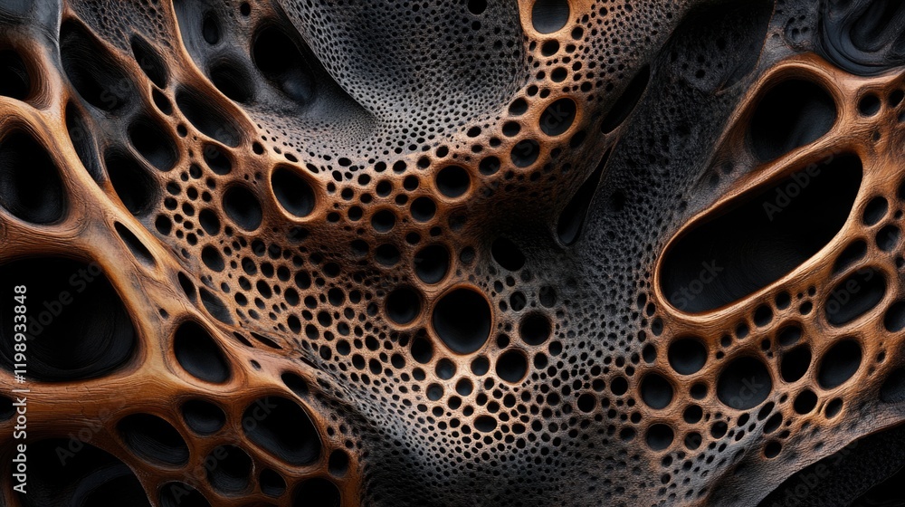 Poster abstract textured background featuring intricate patterns of holes and cavities, showcasing a blend 