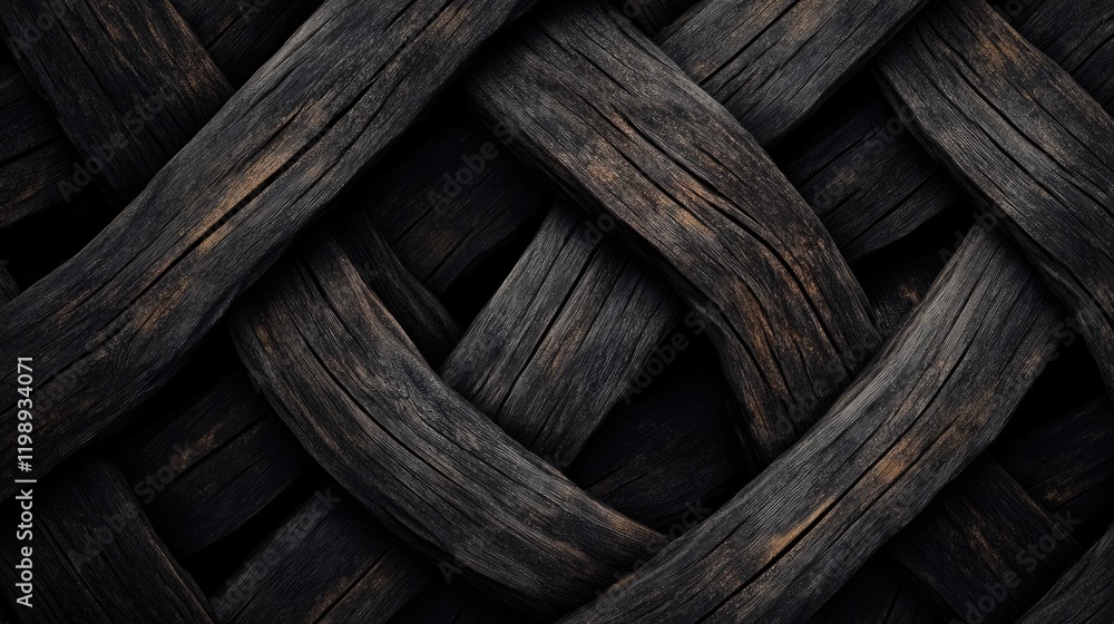 Aufkleber dark textured wood background with woven patterns and copy space for text.