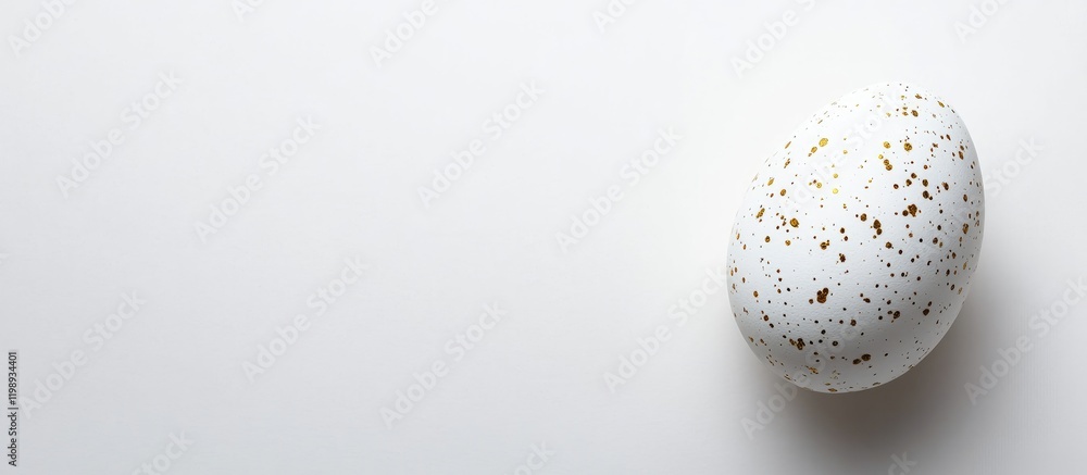 Poster speckled egg on white background with ample copy space for text placement