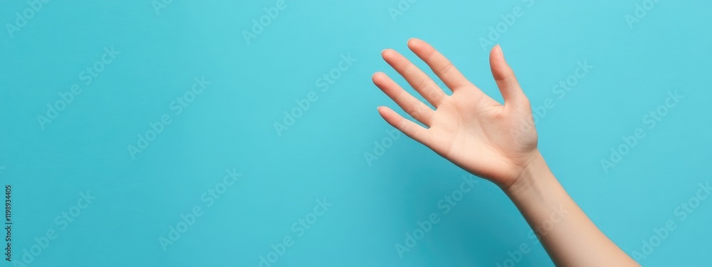 Poster hand gesture on a blue background with ample copy space for text placement