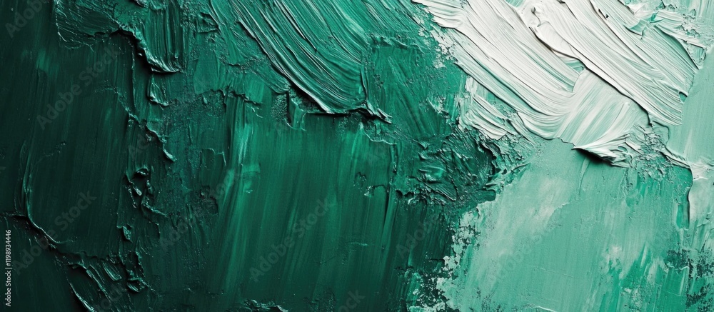 Poster textured abstract green oil paint background with varying shades and strokes ideal for using as a ba