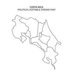 Editable political map of Costa Rica showing regional boundaries