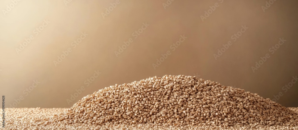 Poster heap of grains on a textured surface with soft natural lighting and neutral background ideal for foo