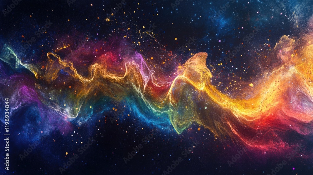 Poster colorful abstract cosmic background with swirling nebula and stars ideal for use as a digital wallpa
