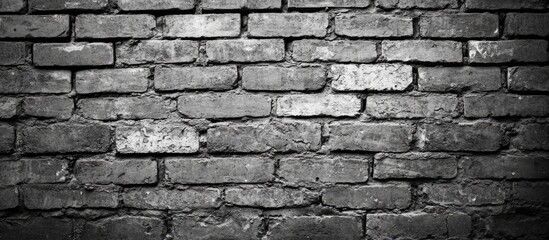Obraz premium Textured black and white brick wall background with uneven surfaces and copy space for design elements