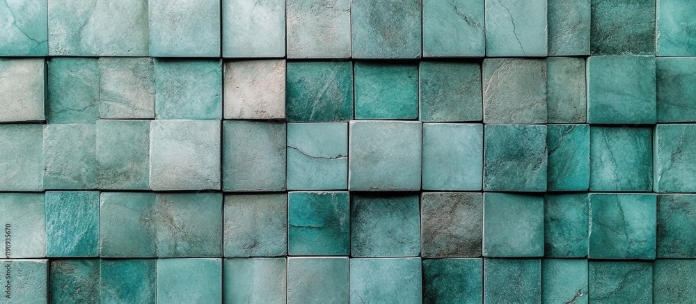 Aufkleber tiles of turquoise green stone arranged in an abstract pattern with varying textures and shades, sui