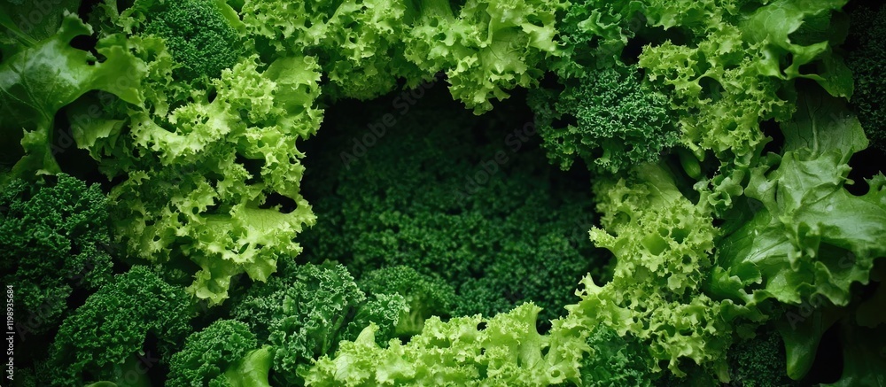 Aufkleber fresh green leafy vegetables with a central empty space for text placement copy space
